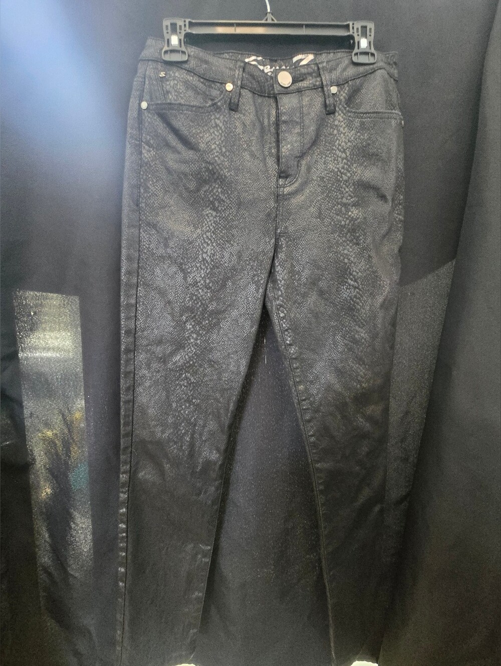 Seven7 Edition Black Snakeskin Print Skinny Jeans Size 8 Coated Denim